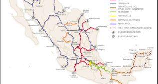 2020 Regulatory Agency for Railway Transport (ARTF to be renamed ATTRAPI, Integrated Trains and Public Transport Agency) map. (KCSM changed to CPKC). Tren Maya is now complete and operational.
