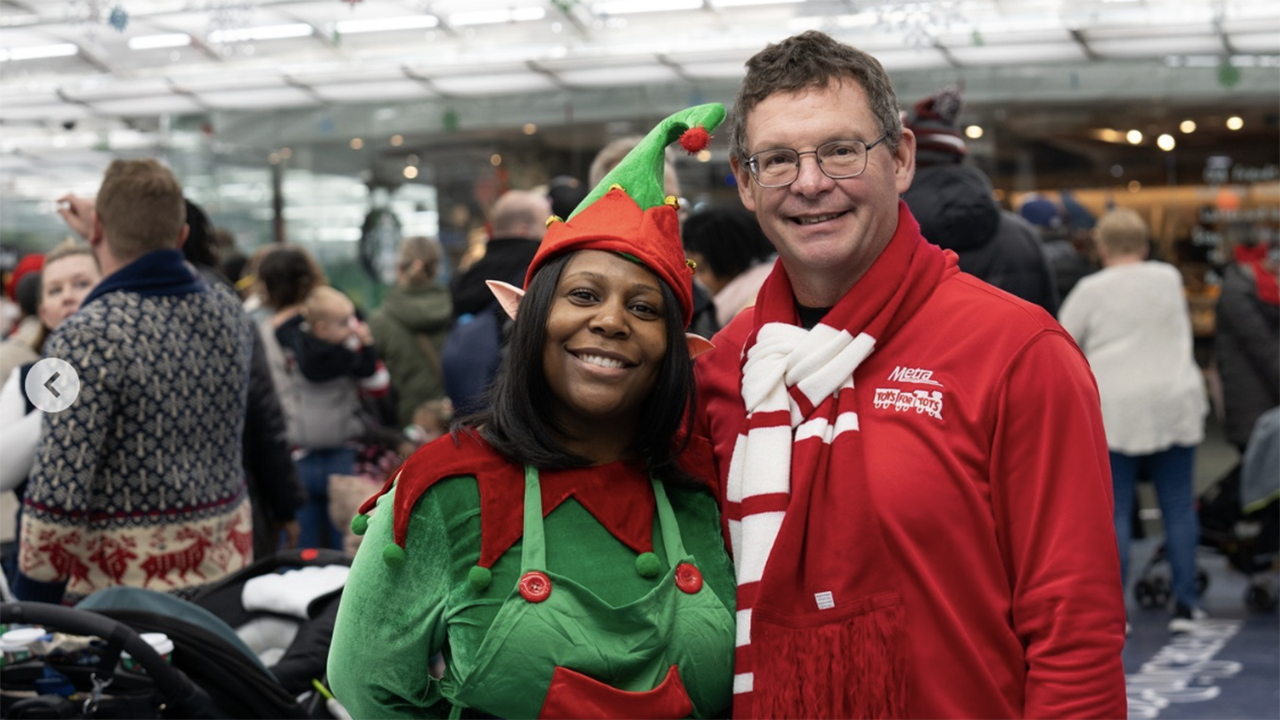 “Our Holiday Trains have become an annual tradition for our riders and their families, and we are happy to be operating them again,” said Metra CEO/Executive Director Jim Derwinski (pictured right during the 2024 event). “It’s our way to spread a little holiday joy and thank our riders for making Metra part of their lives all year.” (Metra Photograph Via Instagram)