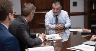 CPKC AVP of U.S. Government Affairs Larry Lloyd (far left) who traveled to Washington, D.C., with President and CEO Keith Creel (center), where they met with Senate Commerce Committee Chair Ted Cruz (R-Texas), among others. (Courtesy of Lloyd)