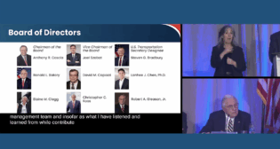 Unlike other “public” Board meetings that showed only the presentations to non-members, the Dec. 4, 2025, meeting occurred both in person and on line, and included questions and answers. Pictured, below right: Amtrak Board Member Ronald L. Batory, who was confirmed in 2024. (Screen Grab of Amtrak Meeting Video)