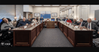 Pictured, Left to Right: Robert Park, Thomas Gilbert, Reginald Clark, Andrew Forman, Majda Abbas (Greater Boston Legal Services/GBLS), Bill Henning (Boston Center for Independent Living/BCIL), Laura Brelsford (MBTA), Taramattie Doucette (GBLS), Independent Monitor Judge Patrick King, Chris Hart (MBTA), Mark Katzoff (GBLS), Myrnairis (Mic) Cepeda, Joanne Daniels-Finegold, John Martin (MBTA), and Interim MassDOT Secretary and MBTA General Manager Phillip Eng. (Courtesy of MBTA)