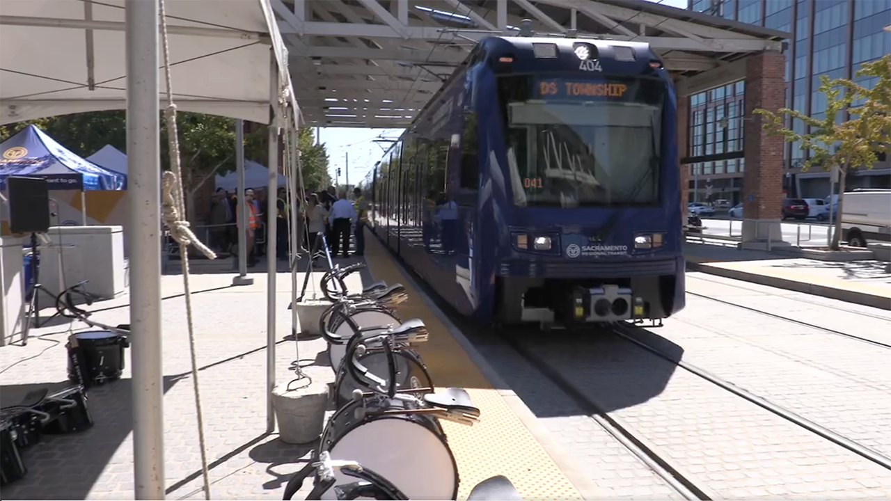 The State of California, through the Affordable Housing and Sustainable Communities Round 9 program, has awarded SacRT three grants totaling $25.8 million. Among the projects covered by the grants: the purchase of four new LRVs. (Screen Grab from SacRT video)