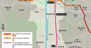 Los Angeles is one step closer to a direct rail connection that is slated to make travel faster and easier through the Sepulveda Pass. The LACMTA Board has selected “an underground heavy rail option” (Modified Alternative 5) for the Sepulveda Transit Corridor Project, which will link the Van Nuys Metrolink Station to the Metro E Line. (Map Courtesy of LACMTA)