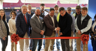 Local officials, customer representatives, CSX, and community economic development leaders joined Pinsly on Jan. 29 to celebrate GAR’s service restoration. (Courtesy of Pinsly)