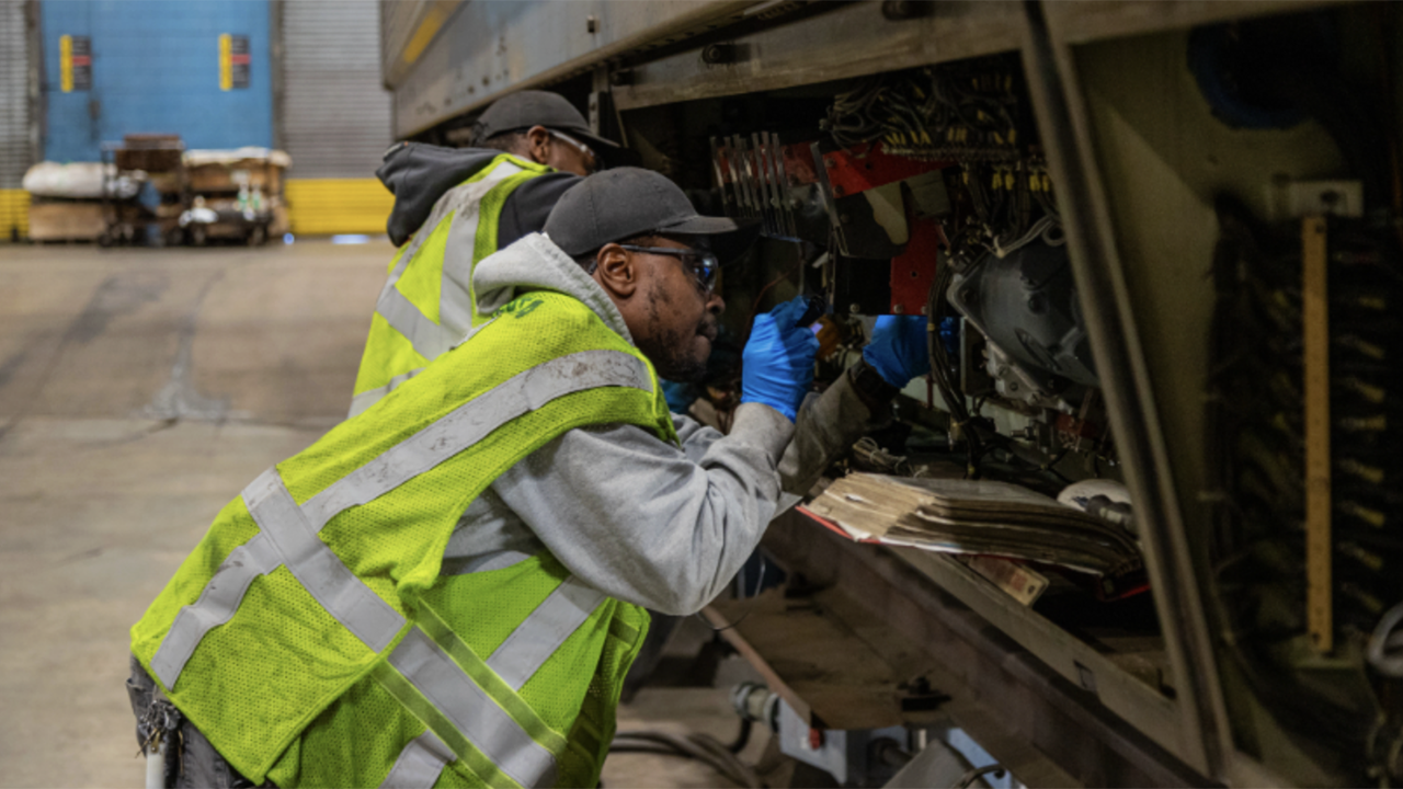 A SEPTA employee inspects a Silverliner IV Train. (Courtesy of SEPTA)