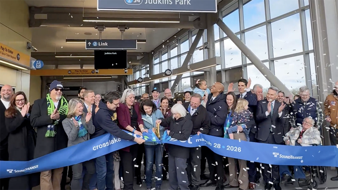 “The full 2 Line is officially open for passenger service - connecting people to jobs, housing, entertainment, and more,” Sound Transit reported via social media on March 28. (Screen grab from Sound Transit video)
