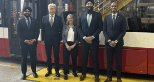 TTC on Jan. 13 celebrated its 60th new LRV entering service, completing delivery of the Alstom Flexity low-floor vehicles ordered in 2021. (Photograph Courtesy of Prabmeet Sarkaria, Ontario’s Minister of Transportation)
