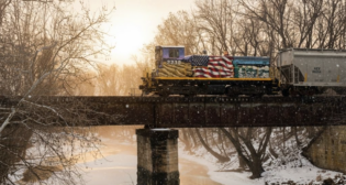 Railway Age’s 2026 Short Line Railroad of the Year is Union County Industrial Railroad. Pictured: Parent company North Shore Railroad Company & Affiliates on Feb. 18 ran its U.S. Semiquincentennial locomotive on UCIR. (Justin Wagner Photograph, Courtesy of UCIR)
