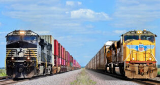 (Composite photograph courtesy of Union Pacific and Norfolk Southern)