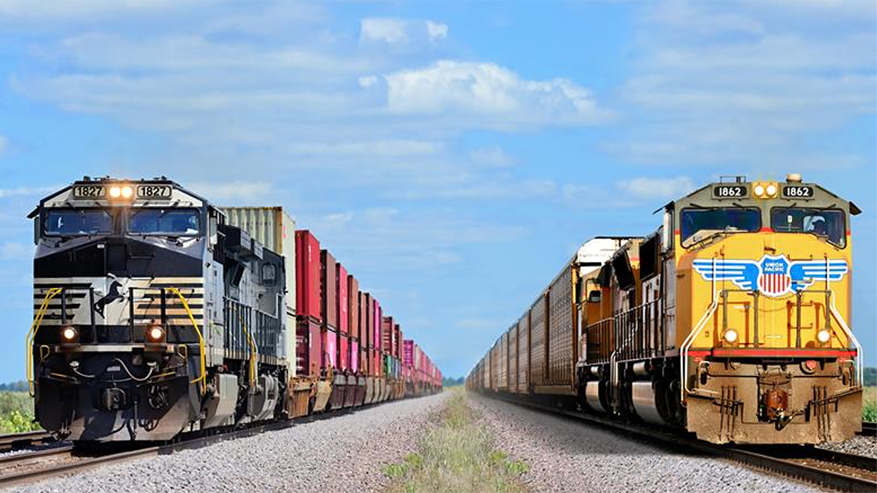 (Composite photograph courtesy of Union Pacific and Norfolk Southern)