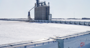 Despite extreme cold weather across its 20,000-mile rail network, CN in January “adjusted its operations to safely and efficiently move Canadian grain to market supporting farmers, along with supply chain and agriculture partners.” (Courtesy of CN)