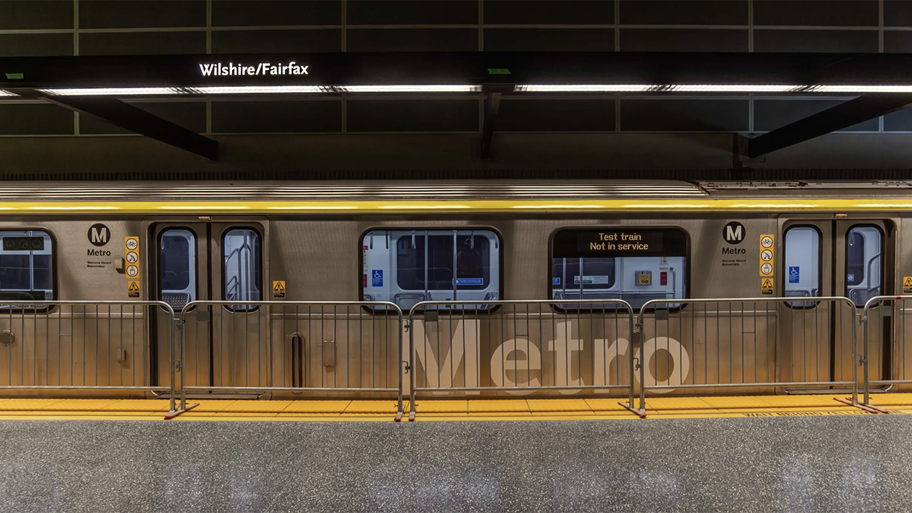 Service along the LACMTA D Line Extension project’s Section 1 corridor includes three new stations: Wilshire/La Brea and Wilshire/Fairfax—which bookend Los Angeles’ Miracle Mile —and Wilshire/La Cienega in Beverly Hills. (LACMTA Photograph)