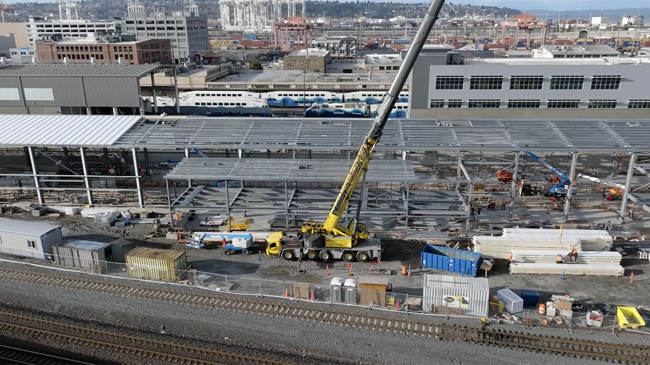 Amtrak level one fleet maintenance facilities are being developed across the country, including in Seattle (pictured). (Screen grab from Amtrak video)