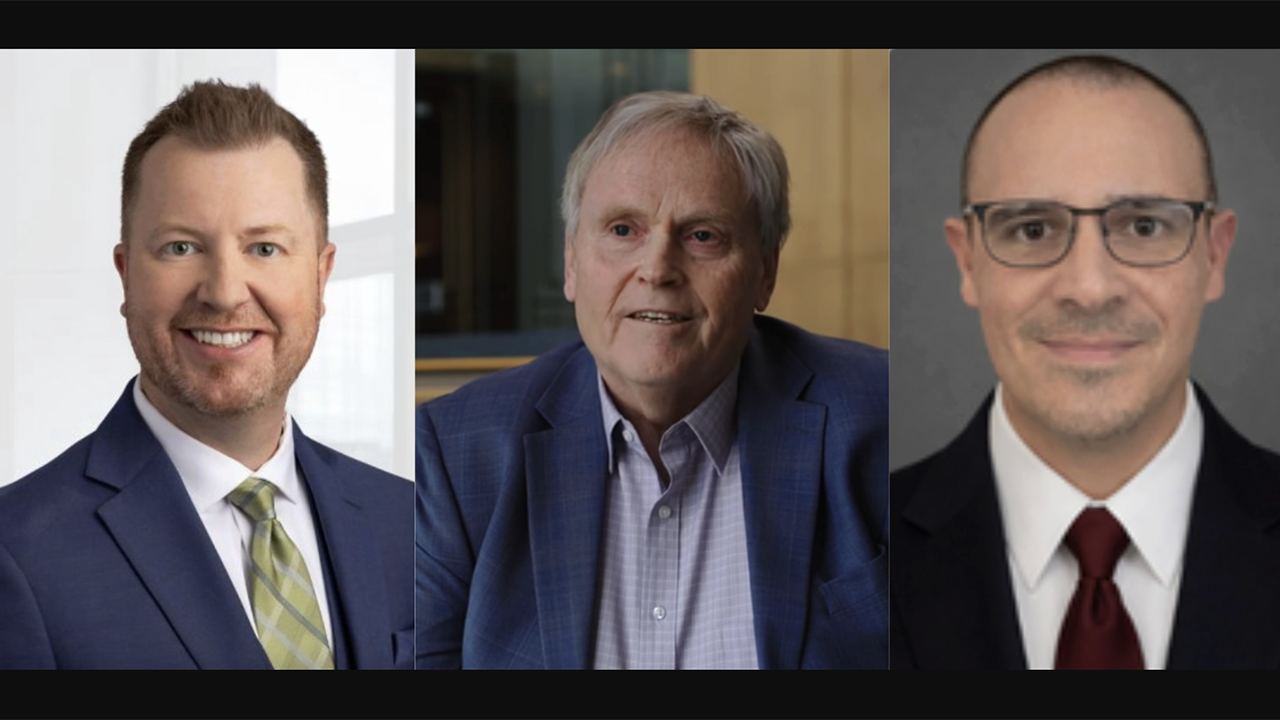 Left to Right: Matthew Hammond, CN; Tom Bourgonje, CPKC; and Bruce Harbridge, TransmetriQ. (Images courtesy of the respective organizations)