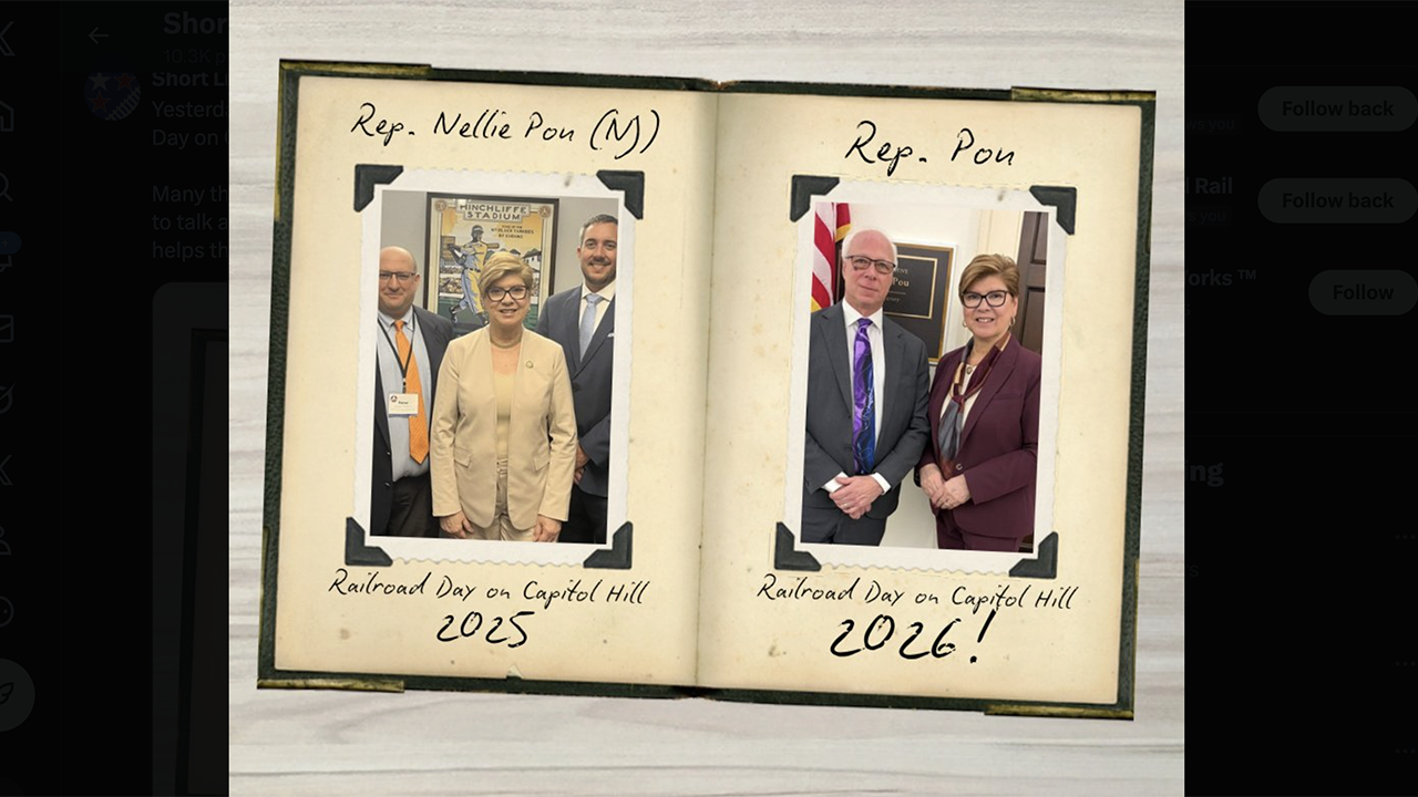“Many thanks to @RepNellie Pou for meeting with us during #RailDay2026 to talk about all the ways #FreightRail supports New Jersey businesses and helps the state’s economy grow. We are grateful for your time!” ASLRRA posted via social media. (ASLRRA Image)