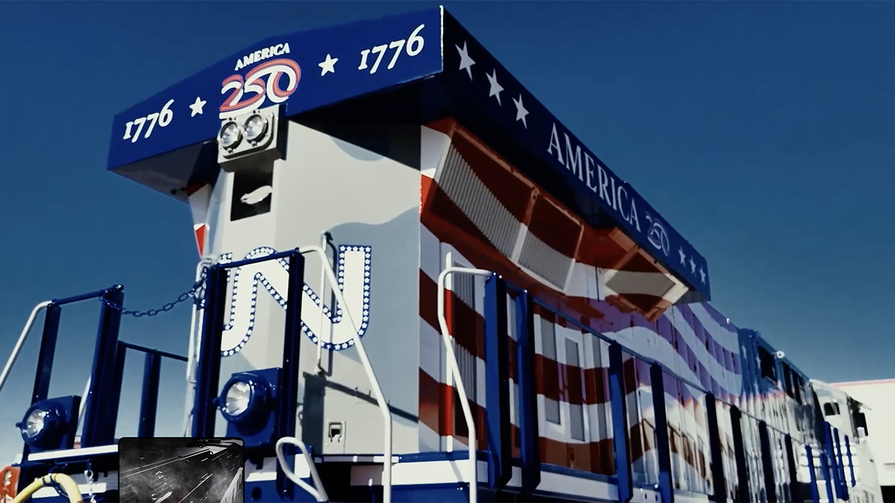 “On July 4, 2026, the United States will celebrate the 250th anniversary of the signing of the Declaration of Independence,” CN wrote in a March 4 social media post. “To mark this milestone, we have unveiled two commemorative locomotives now officially in service CN 1776 & CN 2026.” (Screen grab from CN video)