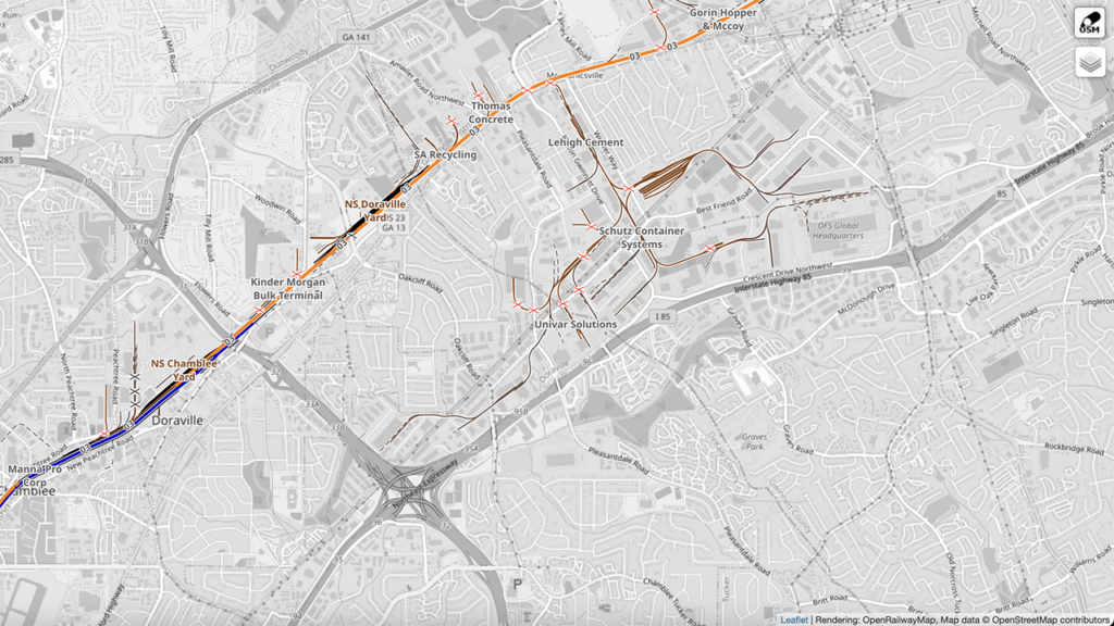 Map of Doraville, Ga., Courtesy of OpenRailwayMap.org.